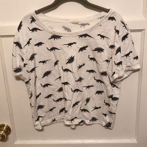 White and Black Dinosaur Crop Top Cropped Tee